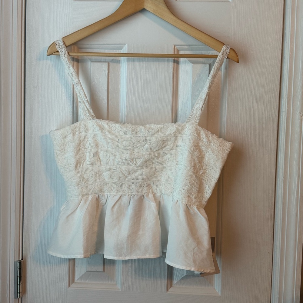 White Sleeveless Crop Peplum Top